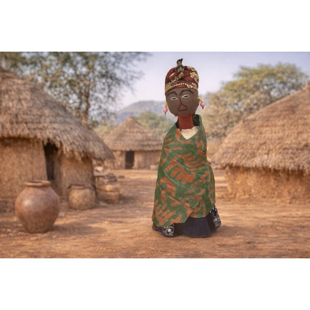 Swaziland Africa Decor Mother & Child Sisal Doll + Tribal Salad Servers